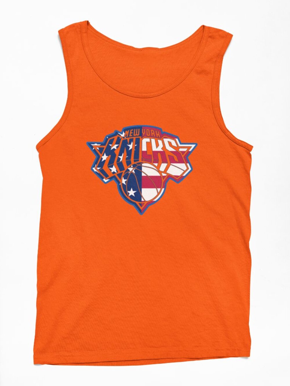 NEW York Knicks 4th July USA American Flag Team Color Pop Logo Tank Top ORANGE